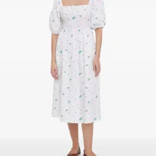 Платье миди с пышными рукавами и вышивкой для дневной носки