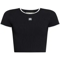 Укороченный топ в рубчик с вышитым логотипом