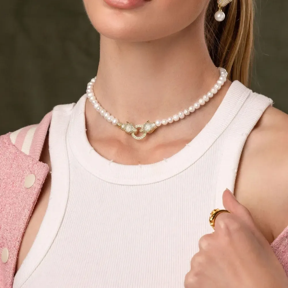 Колье Panther Head с жемчугом