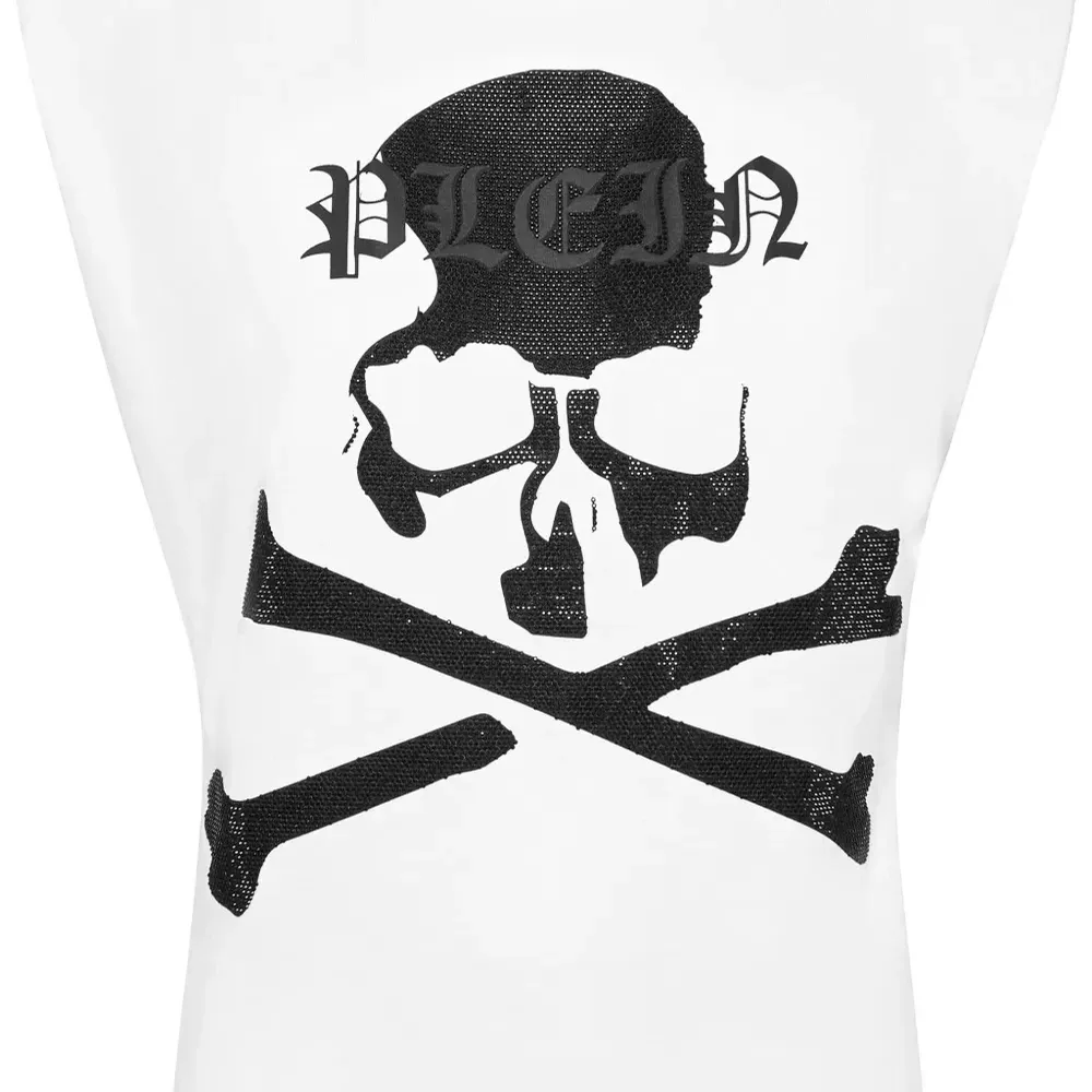 Сетчатый топ с декором Skull и стразами