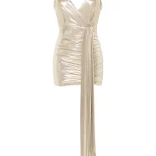 Платье мини со сборками и эффектом металлик