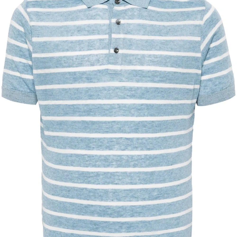 Льняная рубашка поло в полоску