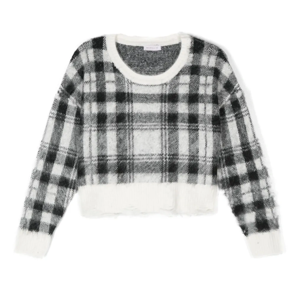 Клетчатый джемпер с эффектом потертости