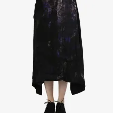 Flower-pattern cut off-pocket midi skirt