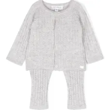 Комплект из кардигана и брюк ажурной вязки