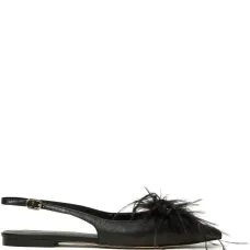 Балетки с ремешком на пятке и перьями