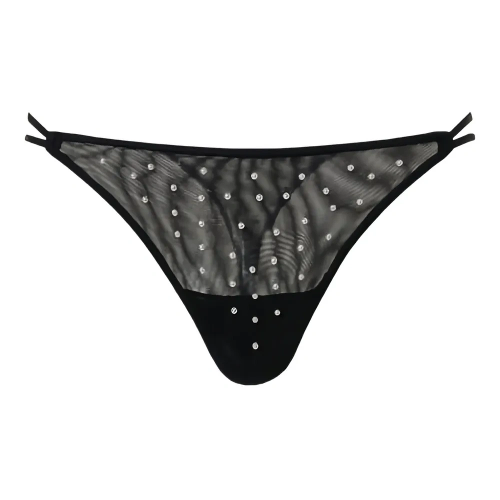 Трусы-стринги из тюля с декором из жемчуга