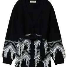 кардиган с бахромой и поясом