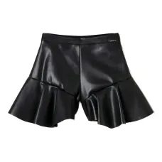 Шорты из искусственной кожи с оборкой по подолу