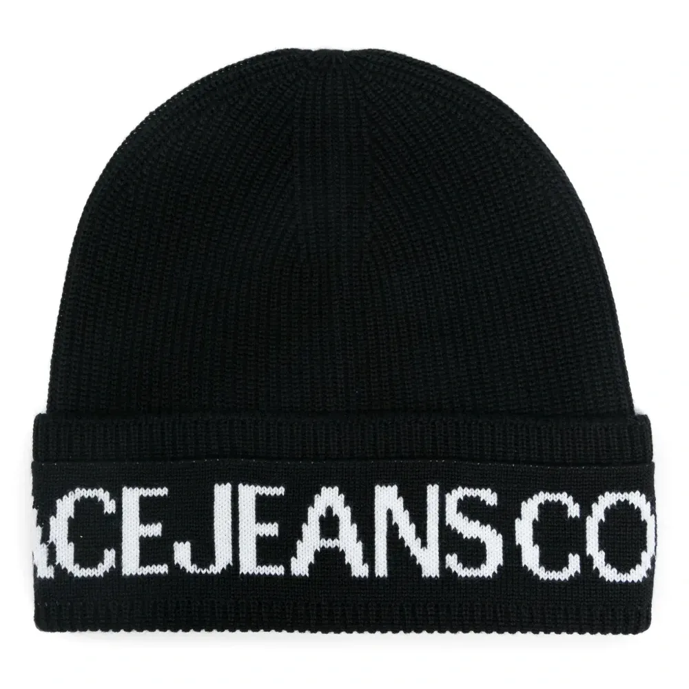 Шапка бини вязки интарсия с логотипом