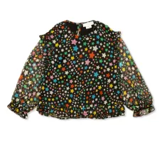 Блузка с оборками и графичным принтом