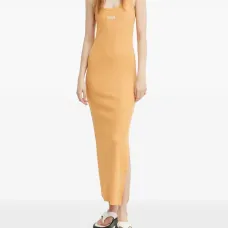 Рифленое вышитое платье миди