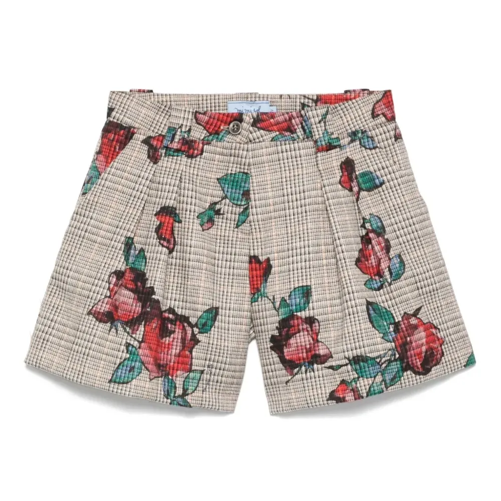 Шорты в клетку Prince of Wales с принтом Rose
