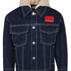 Джинсовая куртка с капюшоном и нашивкой-логотипом