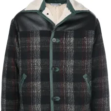 Куртка в клетку тартан с меховым воротником