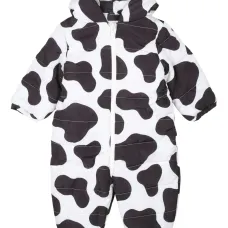 Дутый комбинезон с капюшоном и принтом