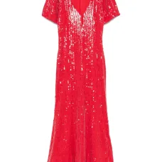 Платье миди с V-образным вырезом и пайетками