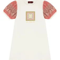 Платье с рукавами в технике кроше и принтом