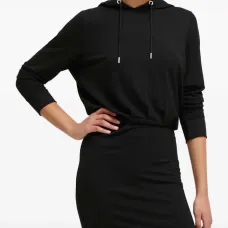 Мини-платье с капюшоном и длинными рукавами