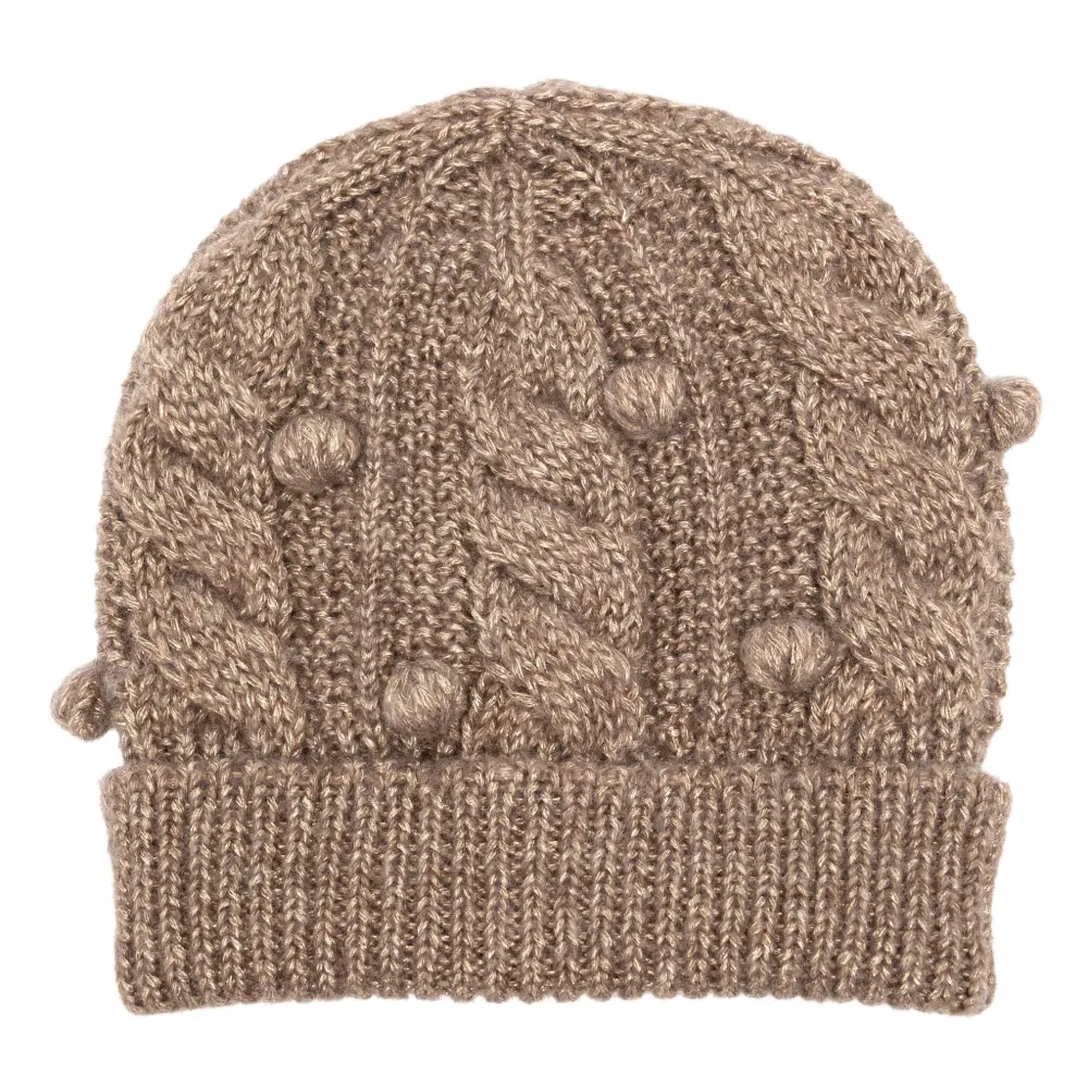 Шапка бини фактурной вязки с блестками