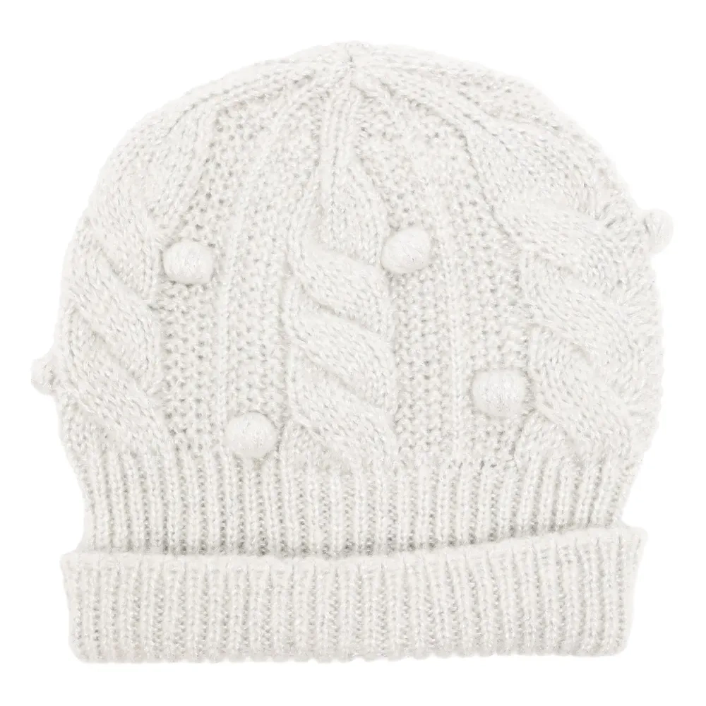 Шапка бини фактурной вязки с блестками