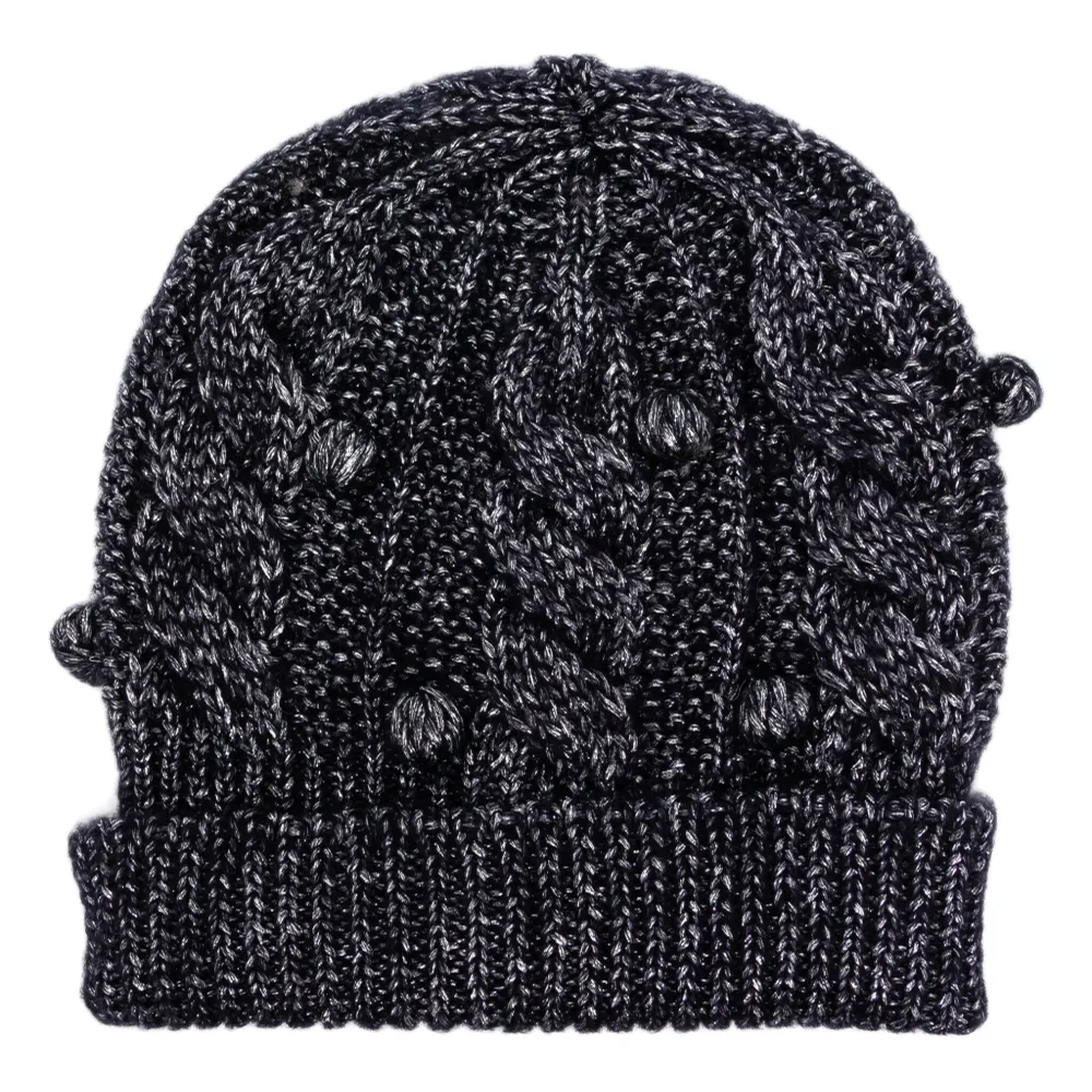 Шапка бини фактурной вязки с блестками