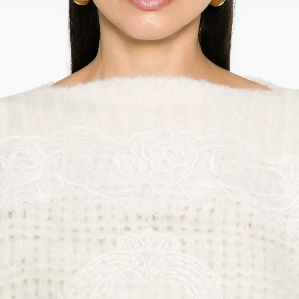 Свитер с кружевной аппликацией