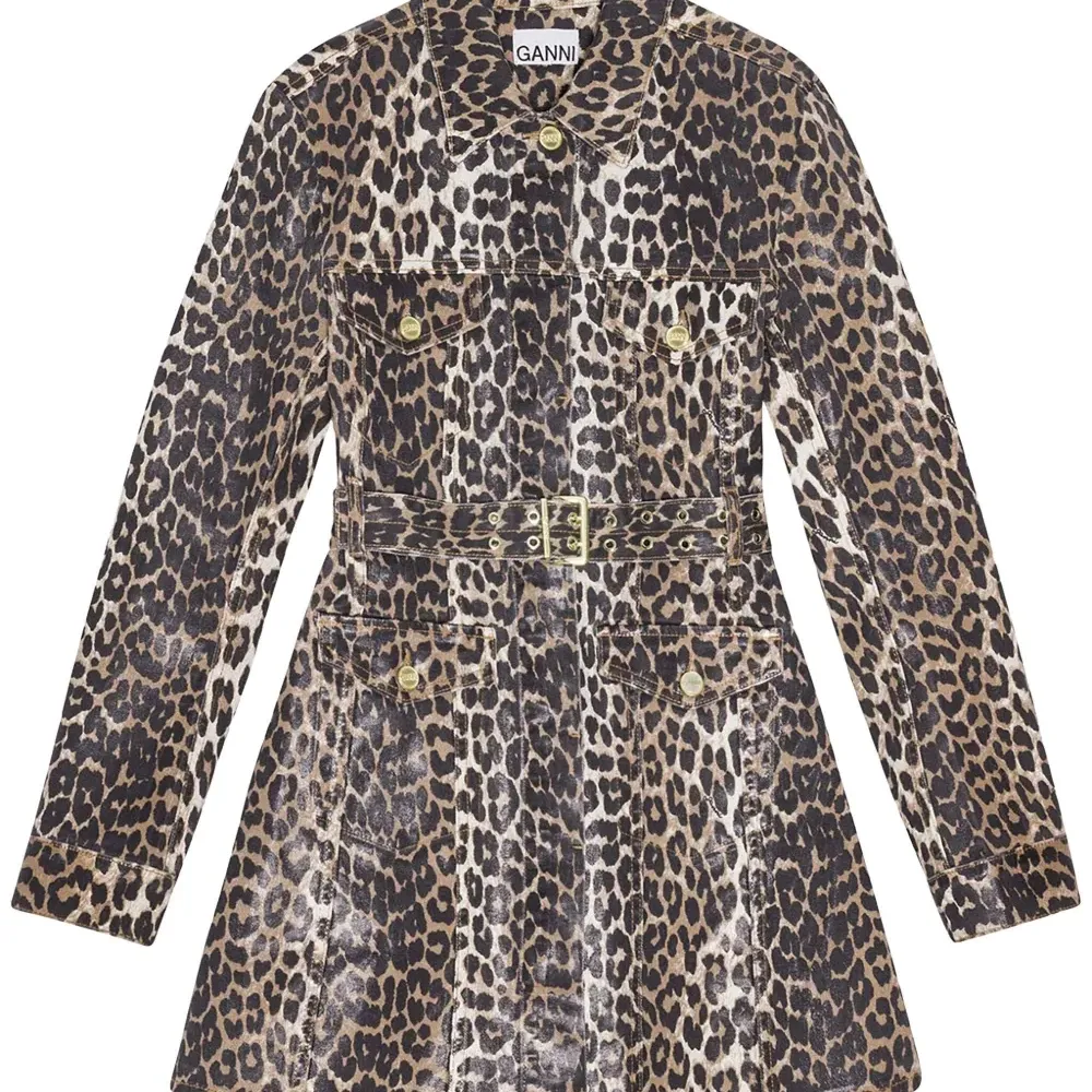 Платье из денима с леопардовым принтом