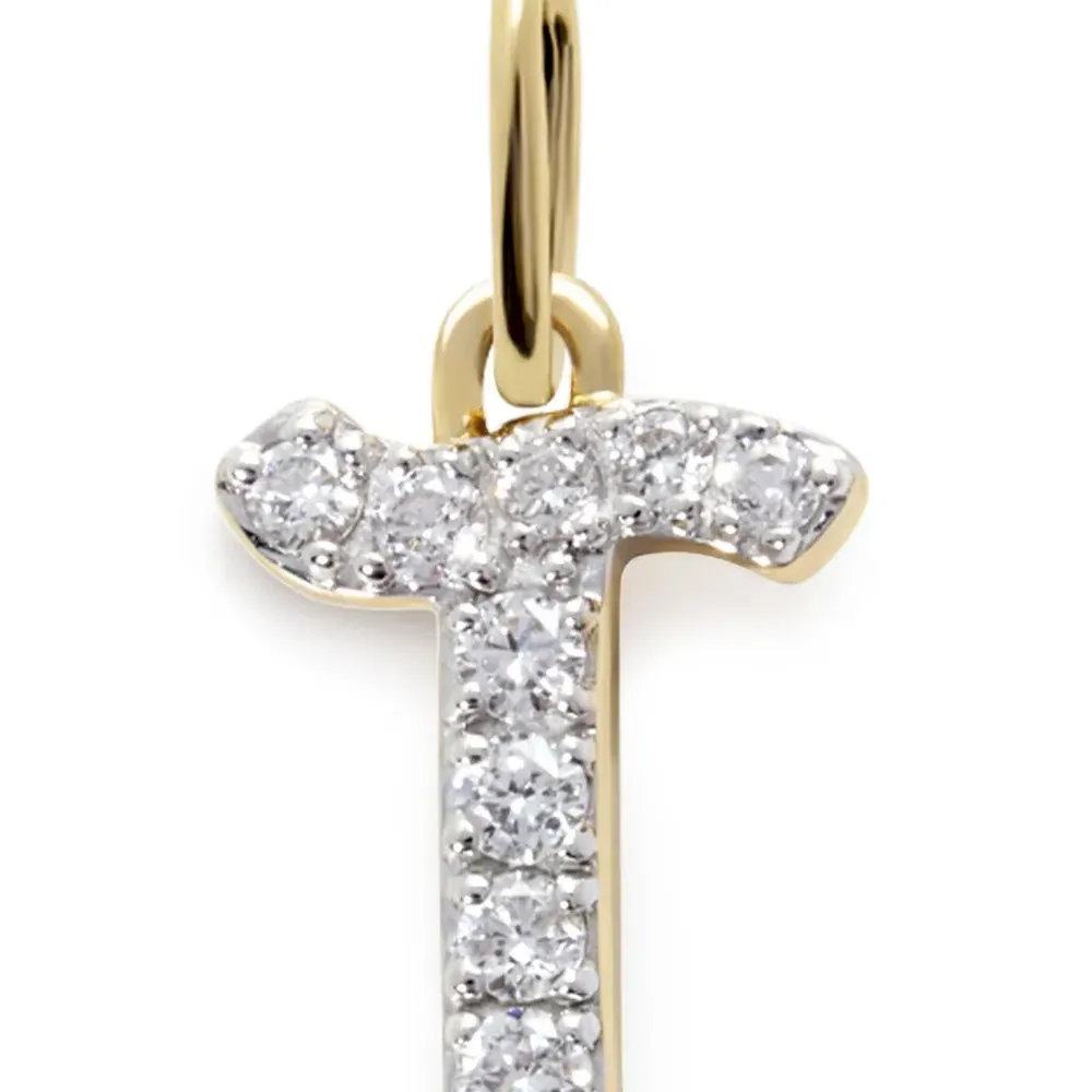 Подвеска в форме буквы T из желтого золота с бриллиантами