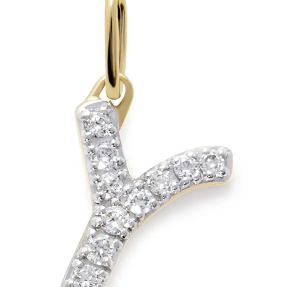 подвеска в форме буквы Y из желтого золота с бриллиантами
