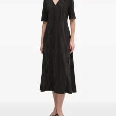 Платье миди в полоску с V-образным вырезом