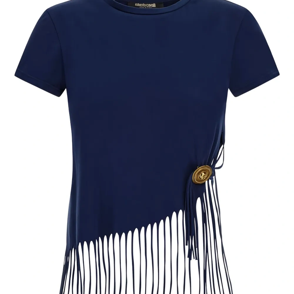 Футболка с пуговицами и отделкой бахромой