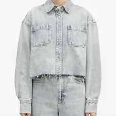 Джинсовая рубашка с вырезом и длинными рукавами