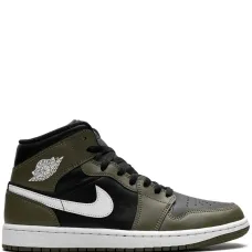 Кроссовки Air Jordan 1 Mid Black/White/Olive