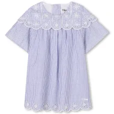 Полосатое платье с цветочной вышивкой