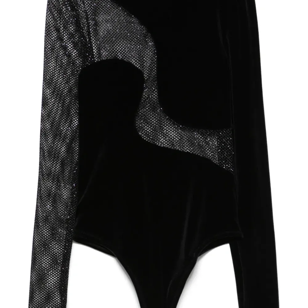 Бархатное боди с сетчатой вставкой