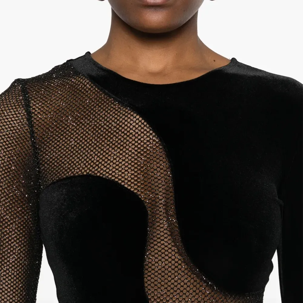 Бархатное боди с сетчатой вставкой