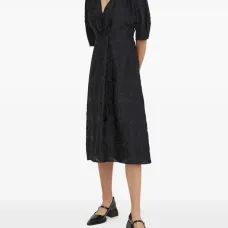 Платье миди с цветочным принтом и V-образным вырезом Платье миди с цветочным принтом и V-образным вырезом