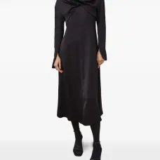 Платье миди с длинными рукавами и перекрученным элементом