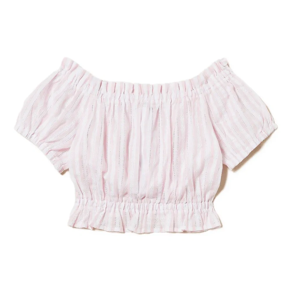 полосатый топ с открытыми плечами