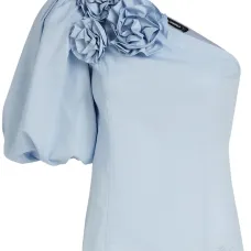 Блузка на одно плечо с цветочной аппликацией