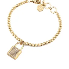 Браслет с подвеской-замком из золотистых кристаллов