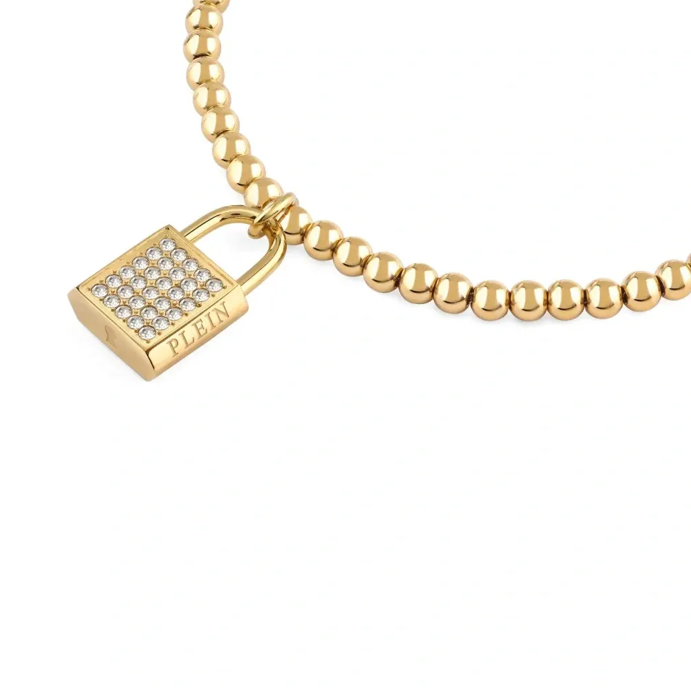 Браслет с подвеской-замком из золотистых кристаллов