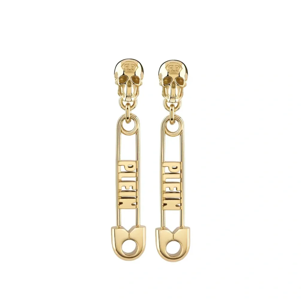 Длинные серьги-гвоздики в виде золотой булавки