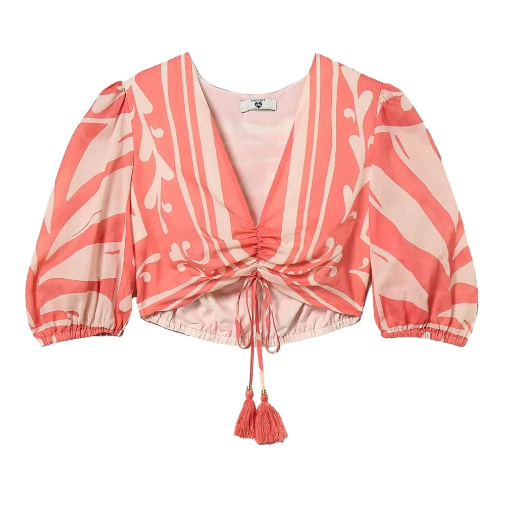 Укороченный топ с объемными рукавами Укороченный топ с объемными рукавами