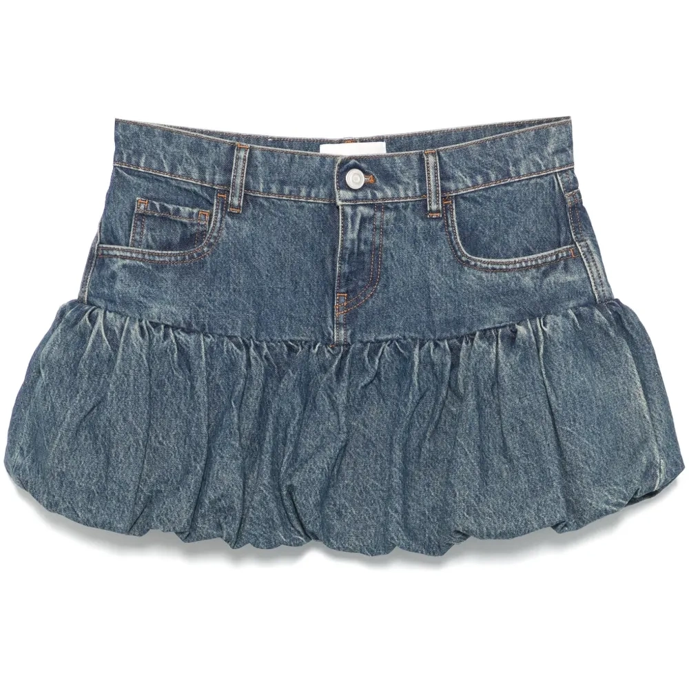 Джинсовая юбка мини со сборками