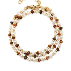 Браслет с жемчугом и тигровым глазом