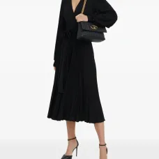 Платье миди с объемными рукавами и поясом