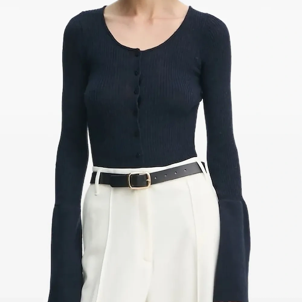 Кардиган в рубчик с рукавами колокол