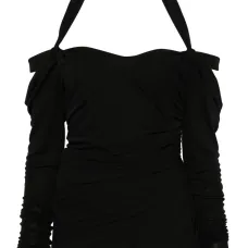 платье мини с вырезом халтер и длинными рукавами